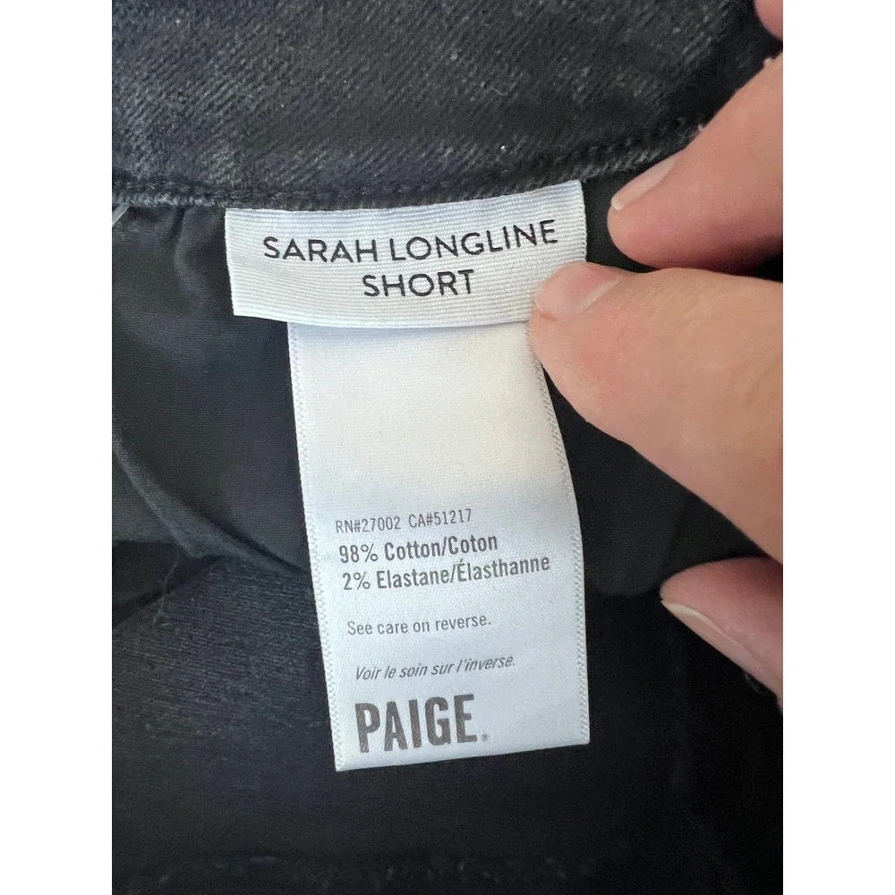 PAIGE Sarah Longline Short Women 26 Black Excellent Button Fly Raw Hem W7994